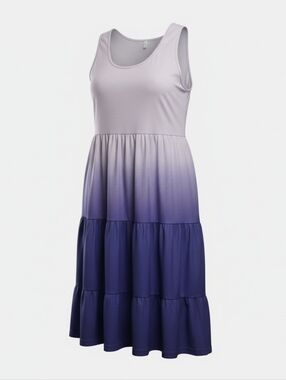 Sleeveless Gradient Lavender to Deep Purple Tiered Dress Xl